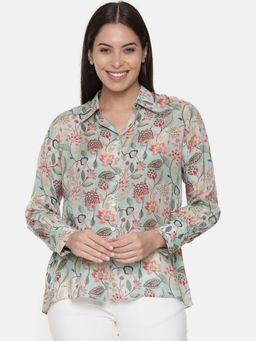 ASMI By Mayank Modi - Green Muslin Printed Shirt