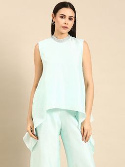ASMI By Mayank Modi - Aqua Blue Silk Short Top