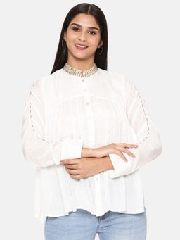 ASMI By Mayank Modi - White Muslin Classic Shirt Style Top