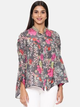 ASMI By Mayank Modi - Black Pink Printed Comfort Short Muslin Shirt Style Top