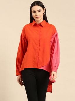 ASMI By Mayank Modi - Orange Cotton Shirt Style Top