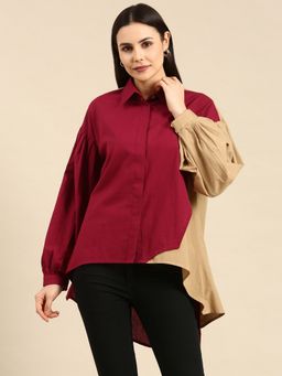 ASMI By Mayank Modi - Burgandy Cotton Shirt Style Top