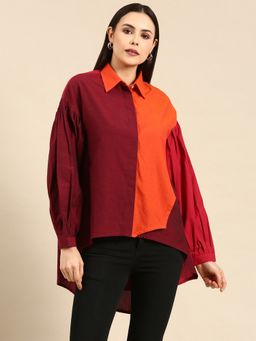 ASMI By Mayank Modi - Orange Cotton Shirt Style Top