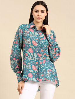 ASMI By Mayank Modi - Blue Printed Muslin Shirt