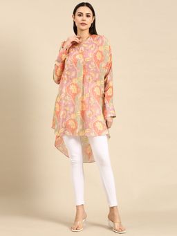ASMI By Mayank Modi - Brown Floral Printed Muslin Shirt