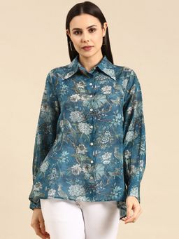 ASMI By Mayank Modi - Blue Mul-Mul Cotton Printed Shirt