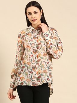 ASMI By Mayank Modi - Cream Floral Printed Muslin Shirt