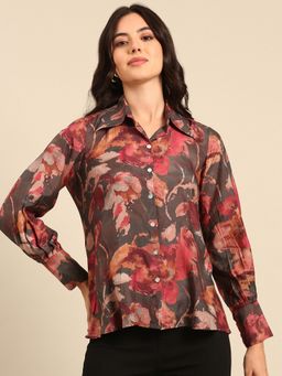 ASMI By Mayank Modi - Grey Print Muslin Shirt
