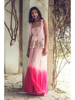 Mani Bhatia - Powder Pink Ombre Embroidered Top With Palazzo