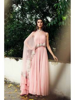 Mani Bhatia - Pink Tea Pink Jumpsuit With Ruffled Cape