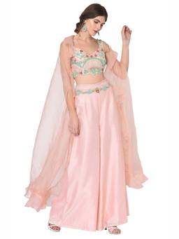 Mani Bhatia - Peach Top With Palazzo And Cape
