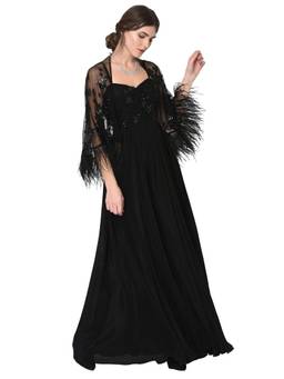 Mani Bhatia - Black Jumpsuit With Feather Cape