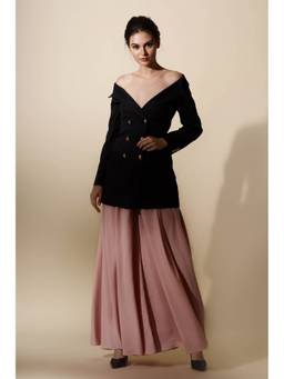 Mani Bhatia - Black Short Blazer With Palazzo