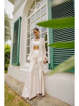 Mani Bhatia - Blanche White Top With Pant And Jacket