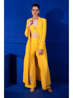 Mani Bhatia - Mango Yellow Top With Pants And Coat