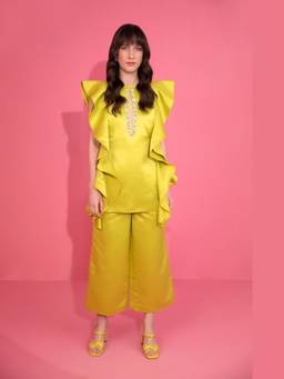Mani Bhatia - Lime Green Ruffled Top With Pant