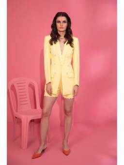 Mani Bhatia - Pastel Yellow Blazer With Short