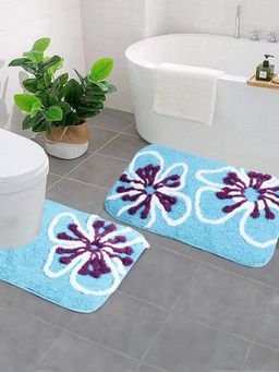 Saral Home - Cotton Bathmat with Contour Mat (Turquoise, 40 x 60 cm)