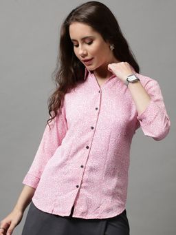 SHOWOFF - Women's Spread Collar Printed Pink Polyester Shirt