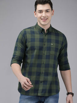 The Bear House - Mens Green Checked Flannel Slim Fit Casual Shirt