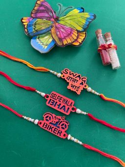 Digital Dress Room - Rakhi Designs Pack of Slogan for Bhai RedYellow Thread Rakshasutra (Pack of 3)