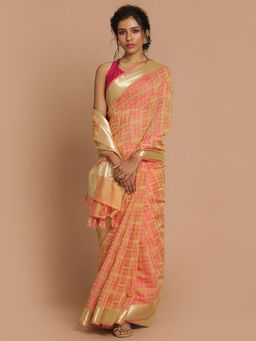 Indethnic - Banarasi Beige Woven Design Festive Wear Saree With Unstitched Blouse