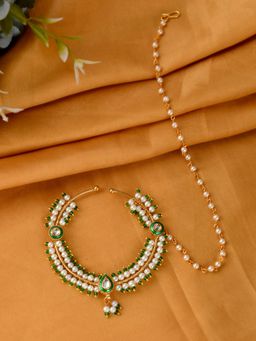 Silvermerc Designs - Gold Plated Pearl Beaded Chained Nose Ring