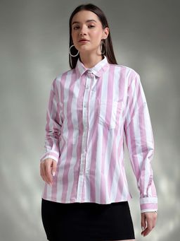 KOTTY - Women Striped Looking Spread Collar Multi-Color Shirt