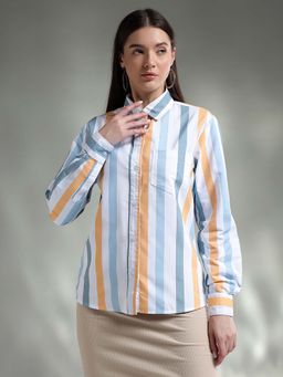 KOTTY - Women Striped Looking Spread Collar Multi-Color Shirt