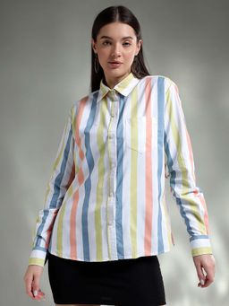 KOTTY - Women Striped Looking Spread Collar Multi-Color Shirt