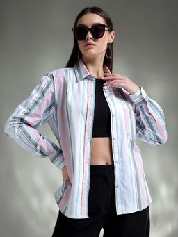 KOTTY - Women Striped Looking Spread Collar Multi-Color Shirt