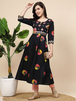 Rama's - Women Black Colour Embroidered A-Line Kurta