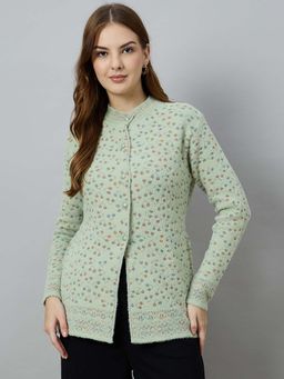 Duke - Women Button Fly Regular Green Cardigan