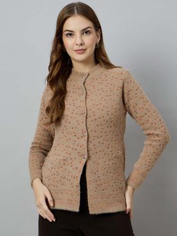 Duke - Women Button Fly Regular Brown Cardigan