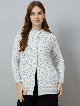 Duke - Women Button Fly Regular Off White Cardigan