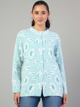 Duke - Women Button Fly Regular Blue Cardigan