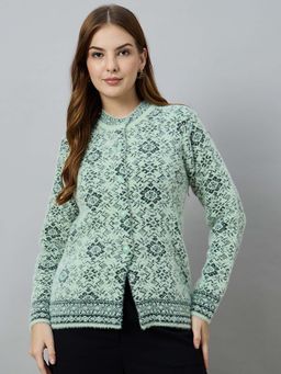 Duke - Women Button Fly Short Green Cardigan