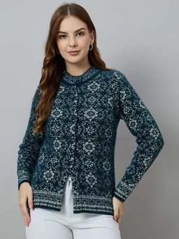 Duke - Women Button Fly Short Teal Cardigan