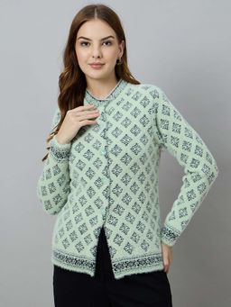 Duke - Women Button Fly Short Green Cardigan