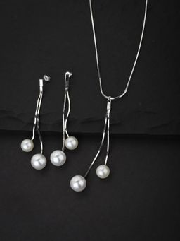 Carlton London - Women Silver And White Pearls Jewellery Set