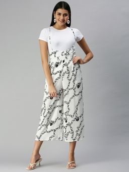 SHOWOFFFF - Women Strapless White Printed Jumpsuit (Set of 2)