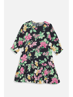 Allen Solly - Girls Navy Blue Floral Printed Casual Dress