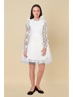 Allen Solly - Girls White Embroidered Casual Dress