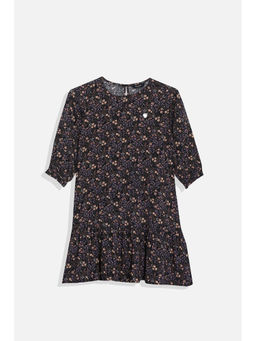 Allen Solly - Girls Black Floral Printed Casual Dress