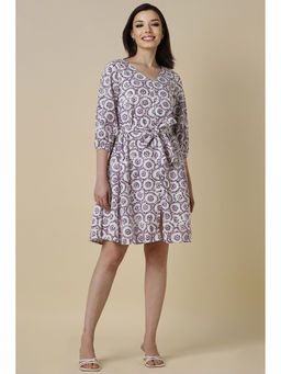 Allen Solly - Women White Printed Casual Dress with Belt (Set of 2)