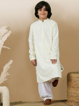 Sanwara - Dapper and Dazzling Boys Embroidered Off White Cotton Kurta with Salwar (Set of 2)