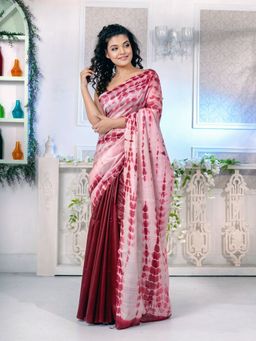CHARUKRITI - Wine Red Blended Tusser Ombre Saree with Half Tie and Dye with Unstitched Blouse