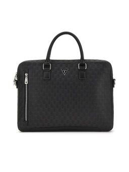 Guess - Men Black Textured Torino Laptop Bag with Detachable Strap