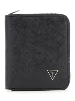 Guess - Men Black Textured Milano Zip Around Wallet