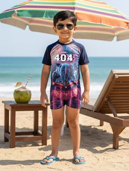 KiddoPanti - Multi-Color Polyester Printed Swimsuit